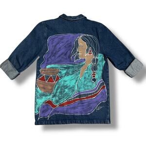 Vintage Typhoons by Melissa Hand Painted Denim Blazer Southwest Art Jacket Sz L
